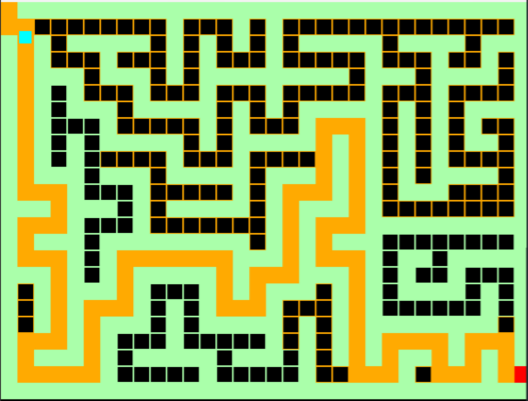 Screenshot of A* pathfinding through a maze